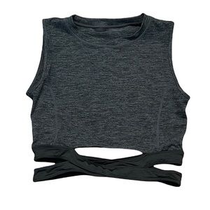 Mona B Dark Heather Gray Crop Tank Top Strappy Detail L